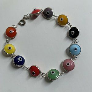 🧿 Evil Eye🧿 Sterling Silver Multicolor Good Luck Bracelet - NEW